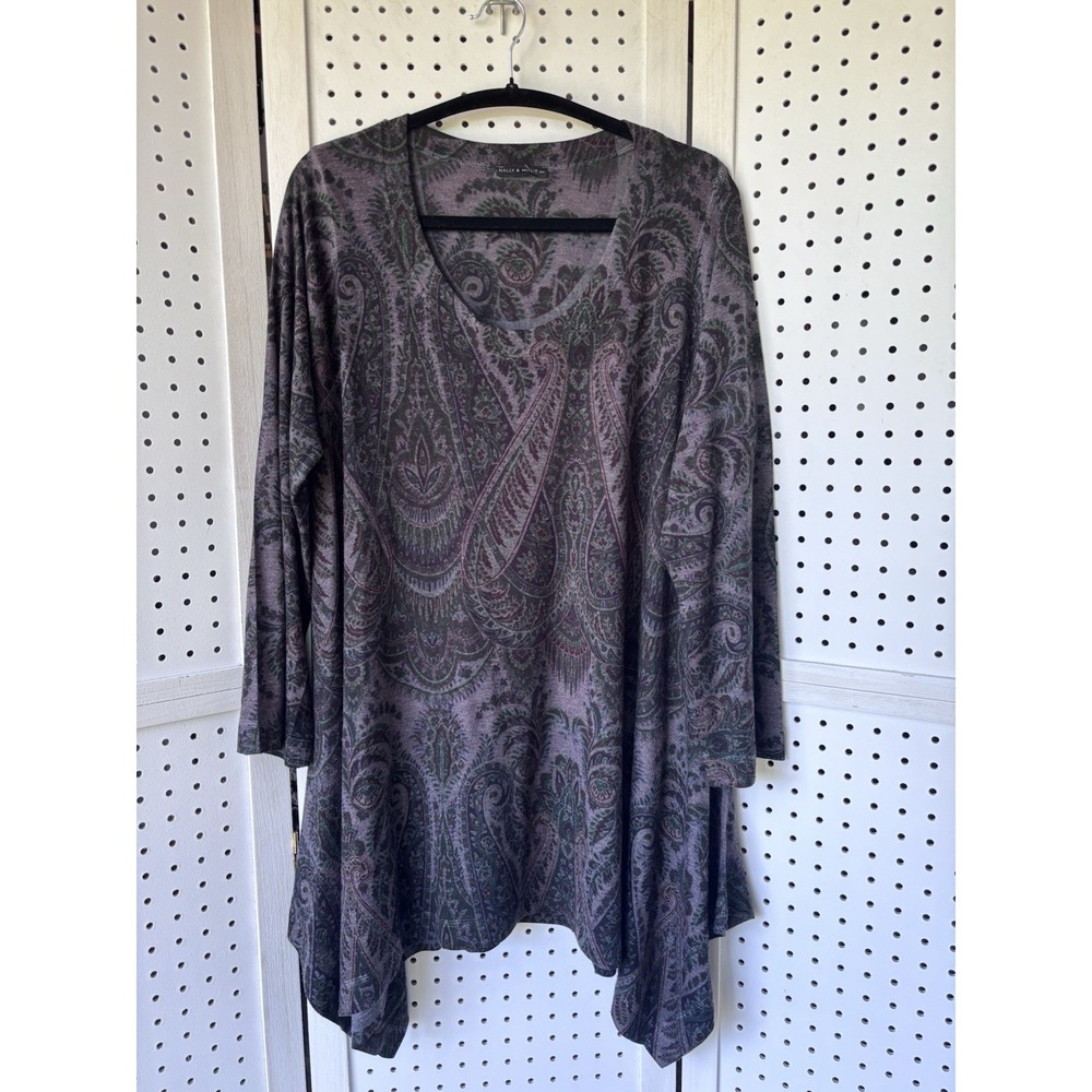 Nally and Millie Women's XL Paisley Tunic Lightweight Sweater 3/4 SLV Poly Rayon
